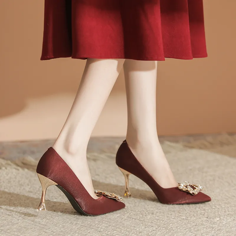 QITUMAUL High Heels Women's Burgundy-18