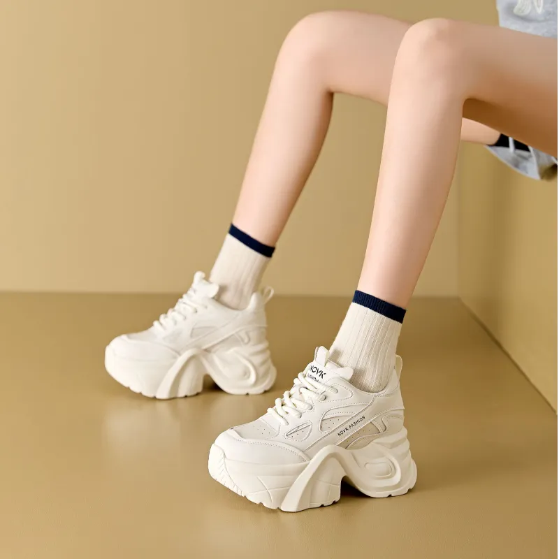 QITUMAUL Anti Slip Wear Resistant Mid Top Chunky Sneakers Women's-4
