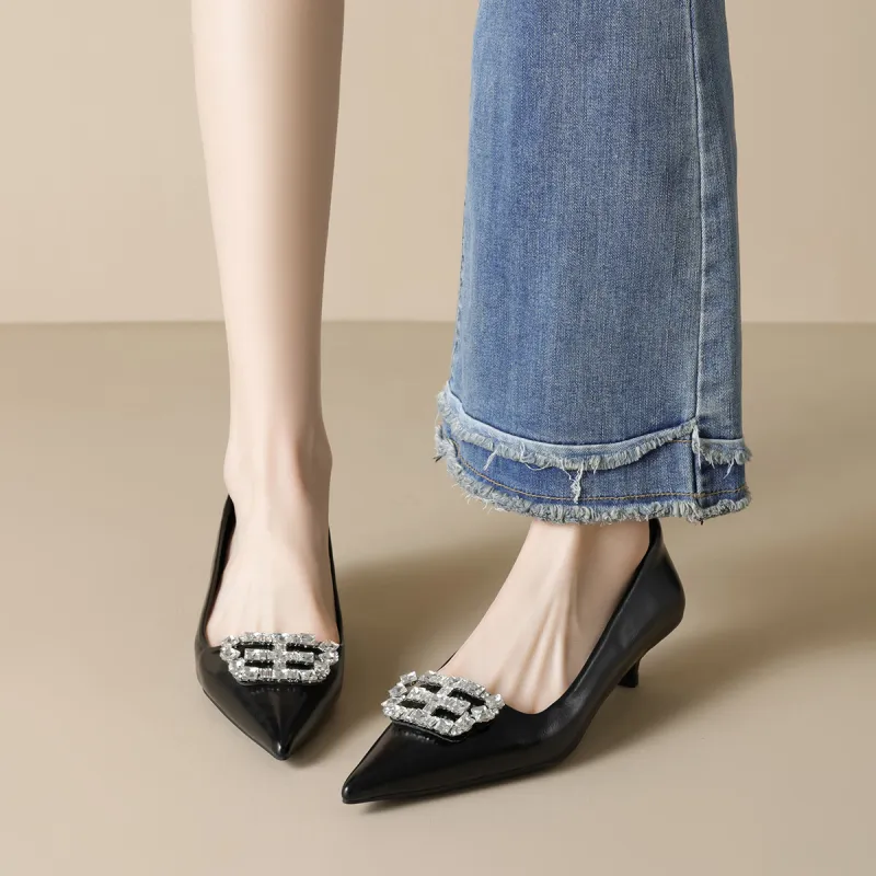 QITUMAUL Slim Heel High Heels Women's Black-4