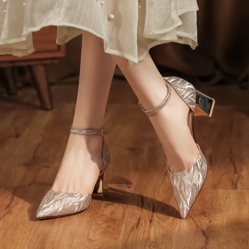 QITUMAUL High Heels Women's Champagne-3