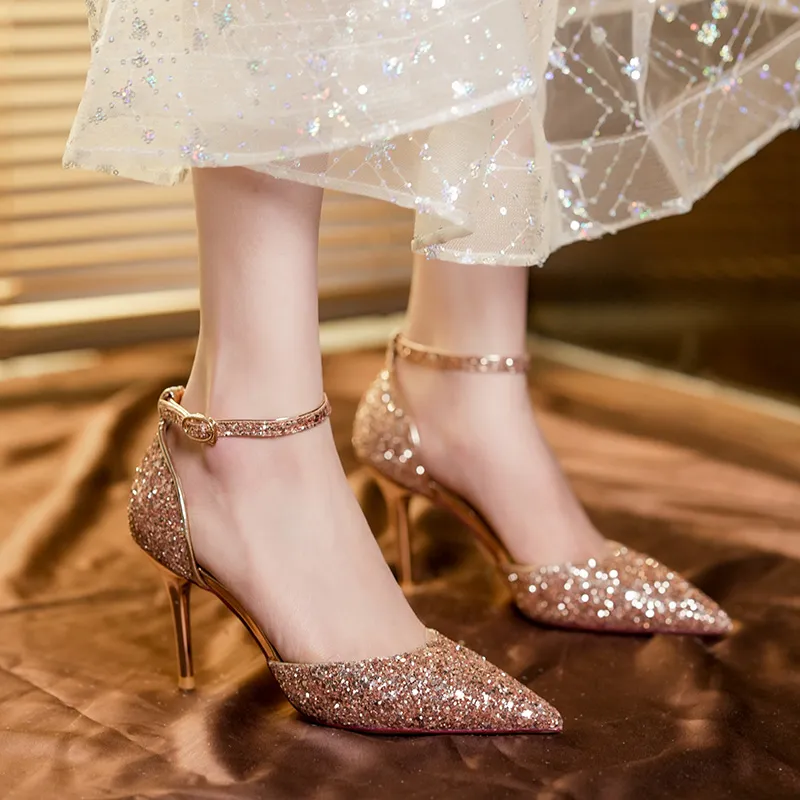 QITUMAUL High Heels Women's Champagne-16