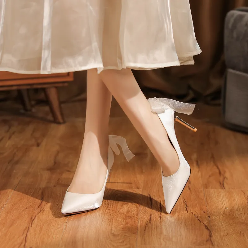 QITUMAUL Slim Heel High Heels 6.5 9.5cm Women's White-3