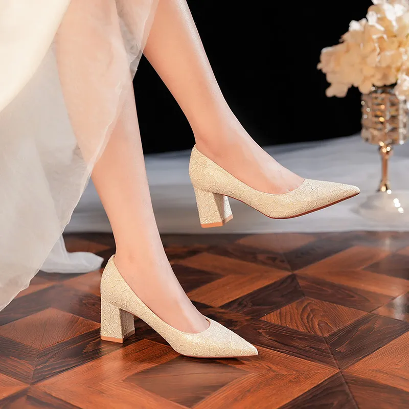 QITUMAUL High Heels Women's Gold-4