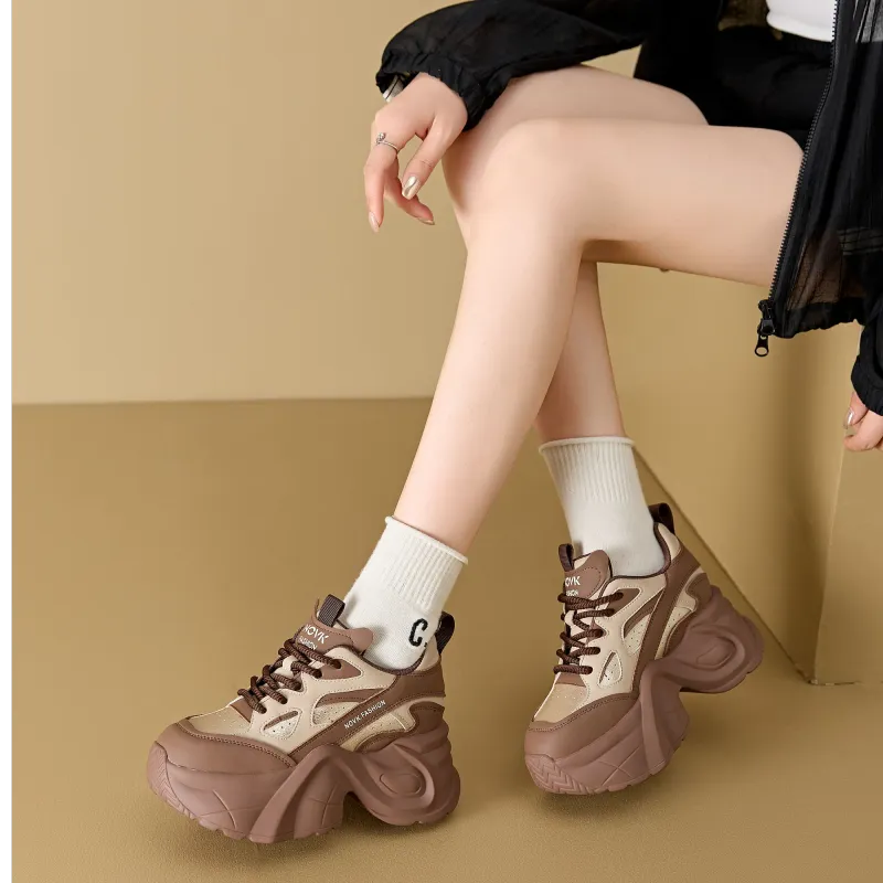QITUMAUL Anti Slip Wear Resistant Mid Top Chunky Sneakers Women's-12
