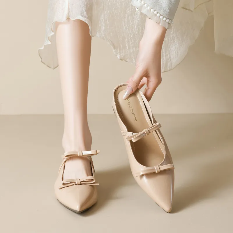 QITUMAUL Rubber Sole Abrasion Resistant Slip Resistant Closed Toe Slippers Women's Nude-3