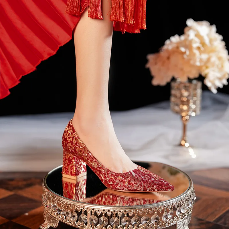 QITUMAUL High Heels Women's Gold-9