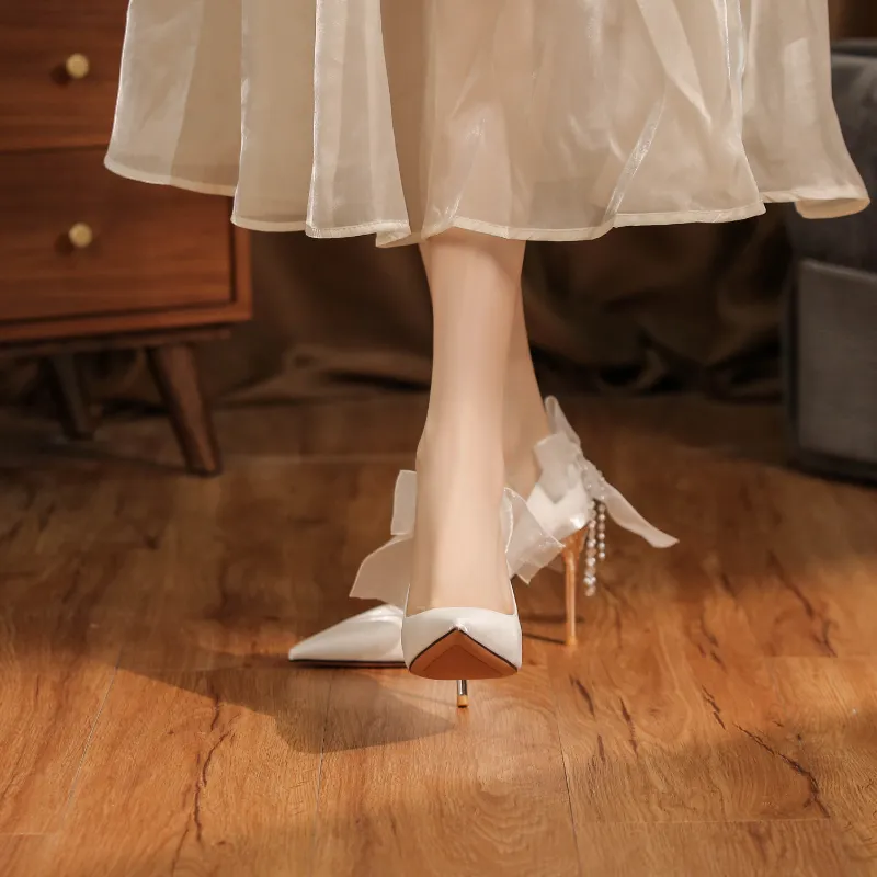 QITUMAUL Slim Heel High Heels 6.5 9.5cm Women's White-2