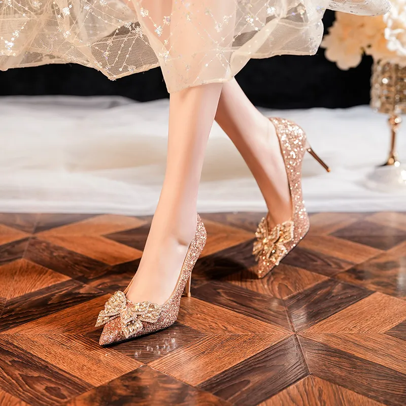 QITUMAUL Slim Heel High Heels Women's Champagne-3