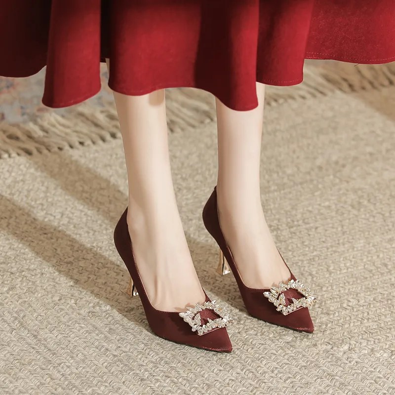QITUMAUL High Heels Women's Burgundy-17