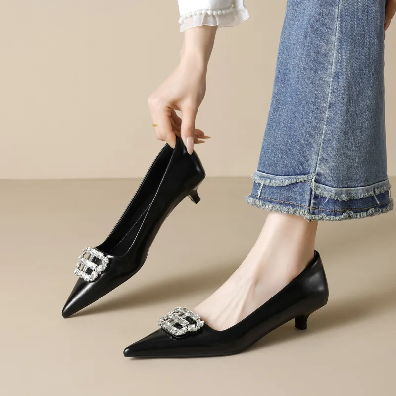 QITUMAUL Slim Heel High Heels Women's Black-1