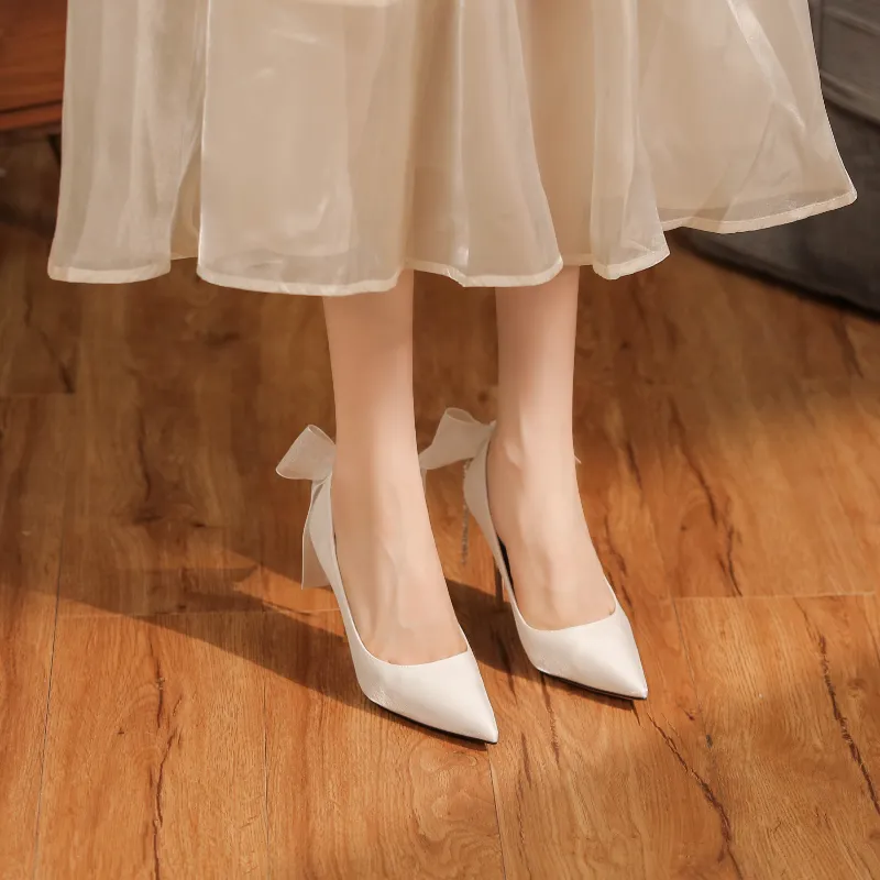 QITUMAUL Slim Heel High Heels 6.5 9.5cm Women's White-6
