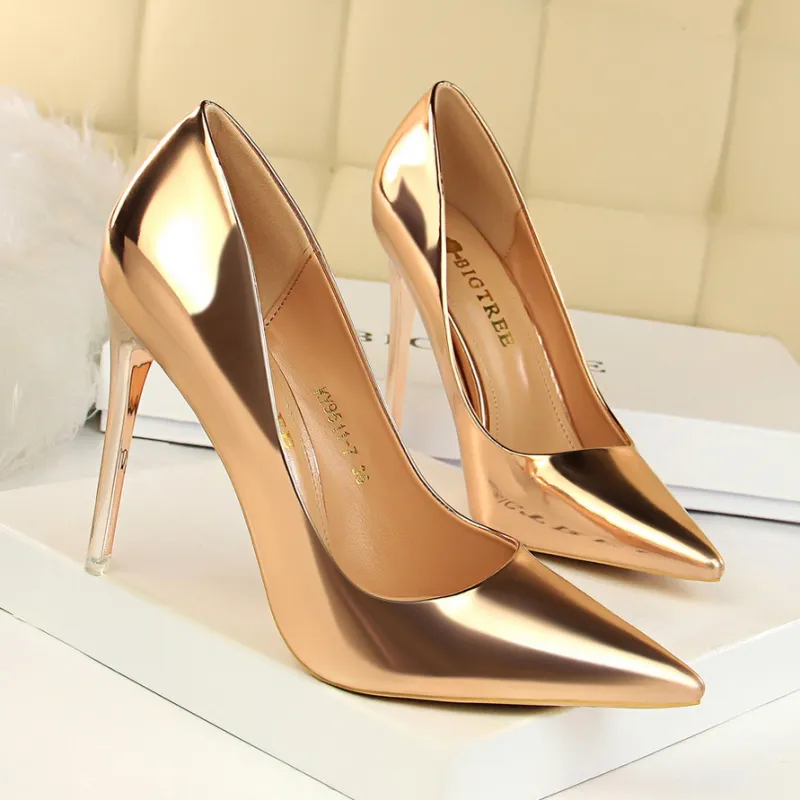 QITUMAUL High Heels Women's Copper, Gold-12
