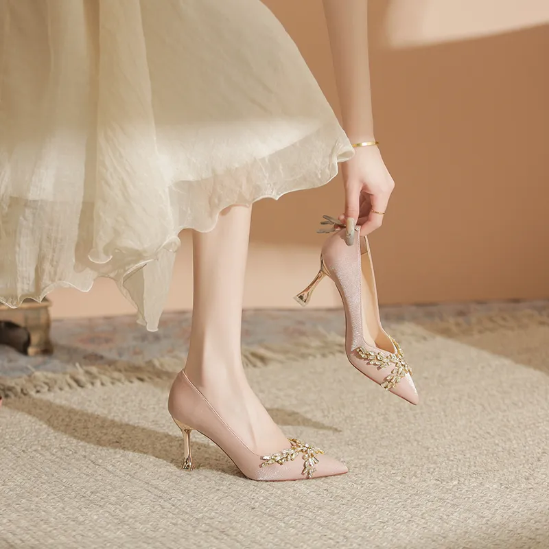 QITUMAUL High Heels Women's Champagne-25