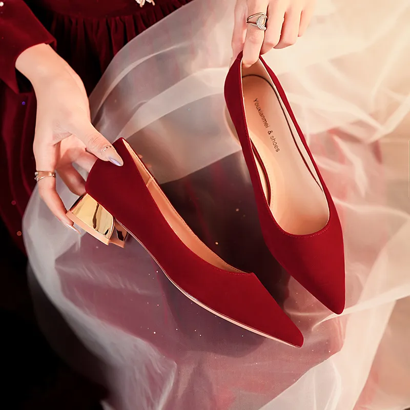 QITUMAUL Chunky Heel High Heels 3cm Women's Red-1
