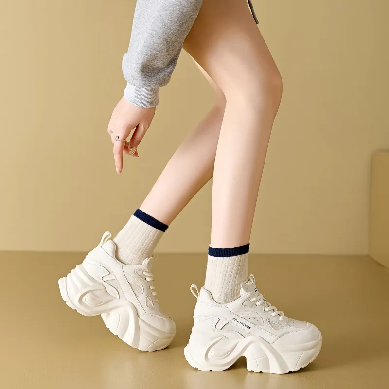 QITUMAUL Anti Slip Wear Resistant Mid Top Chunky Sneakers Women's-2