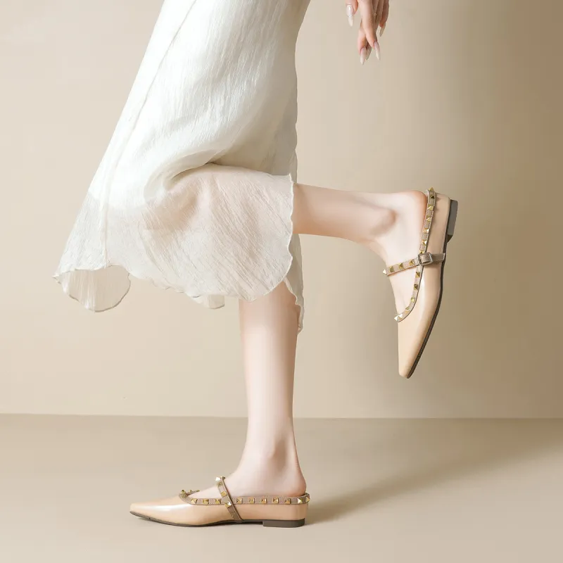 QITUMAUL Rubber Sole Abrasion Resistant Slip Resistant Closed Toe Slippers Women's Nude-4