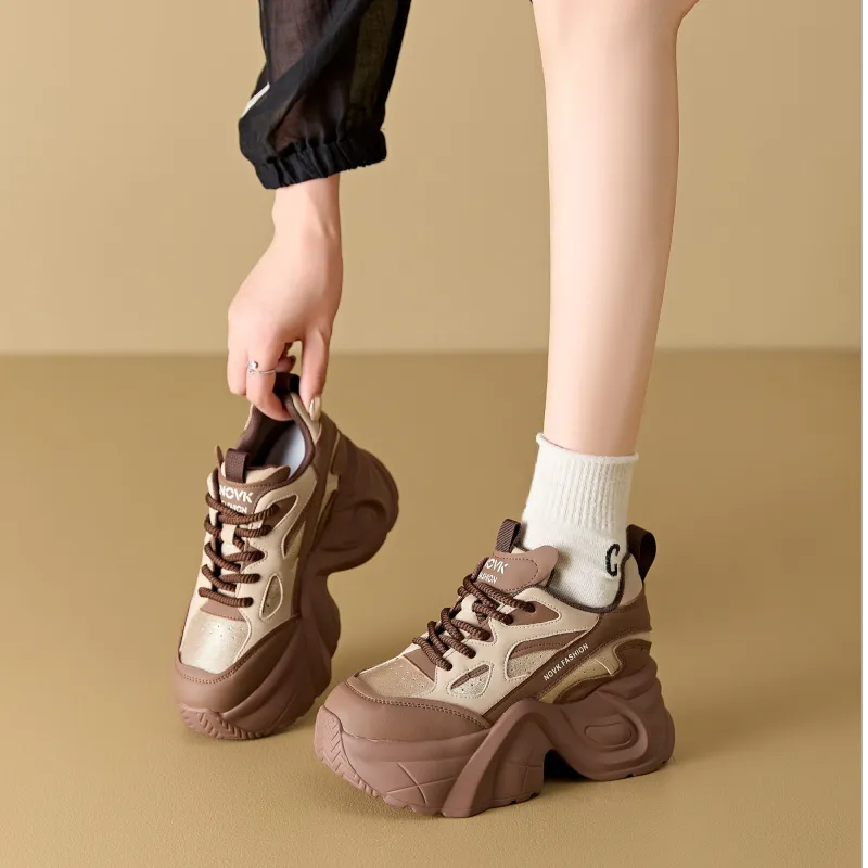 QITUMAUL Anti Slip Wear Resistant Mid Top Chunky Sneakers Women's-14