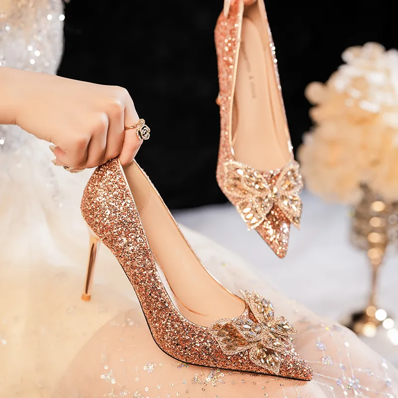 QITUMAUL Slim Heel High Heels Women's Champagne-10