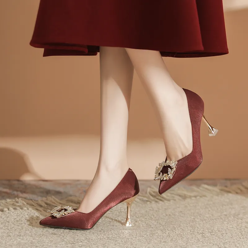 QITUMAUL High Heels Women's Burgundy-19