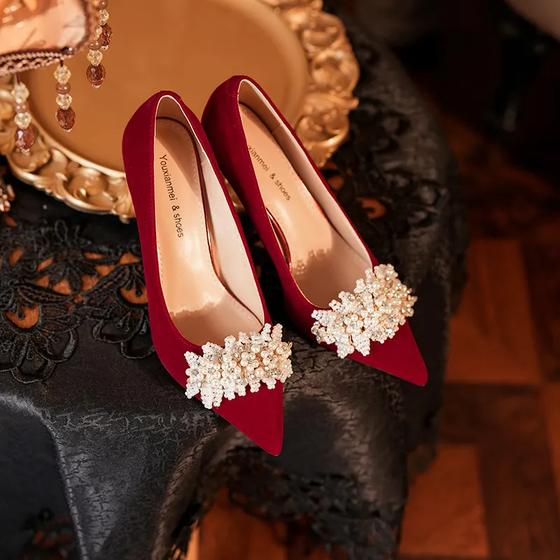 QITUMAUL Slim Heel High Heels Women's Red-1