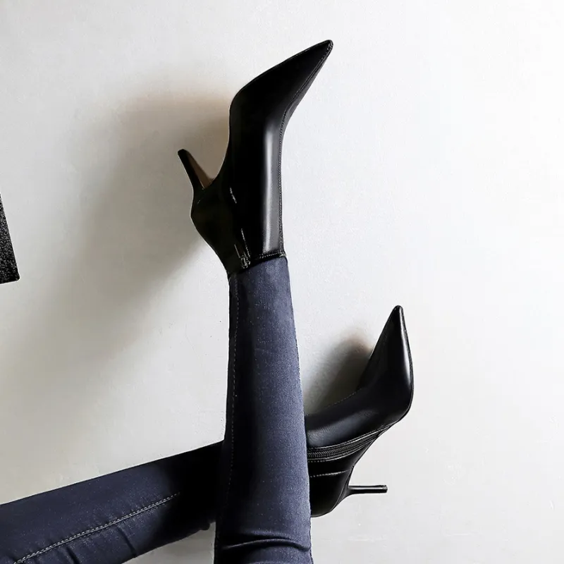 QITUMAUL Ankle Boots 8cm Women's Black-4