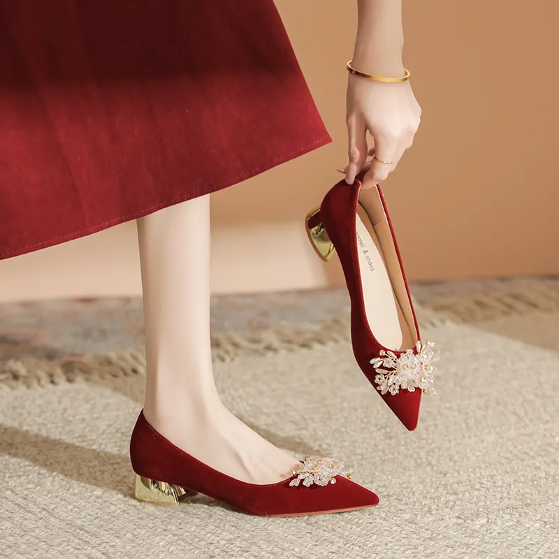 QITUMAUL Chunky Heel High Heels Women's Red-6