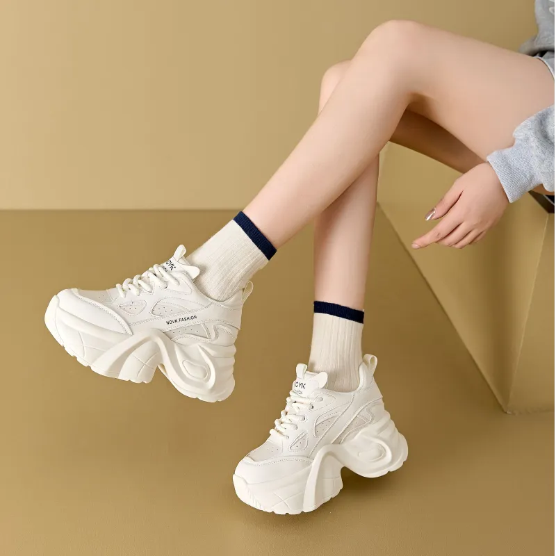 QITUMAUL Anti Slip Wear Resistant Mid Top Chunky Sneakers Women's-3