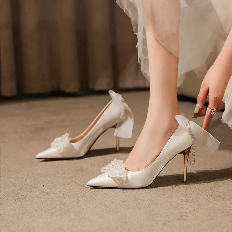 QITUMAUL Slim Heel High Heels 6.5 9.5cm Women's White-3