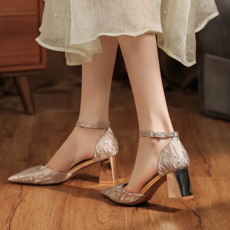 QITUMAUL High Heels Women's Champagne-5