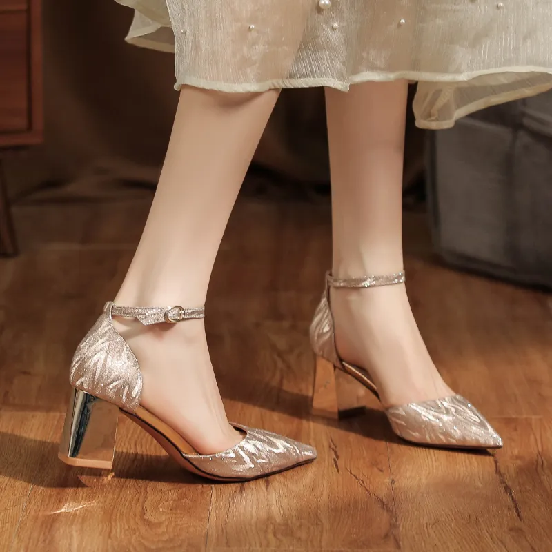 QITUMAUL High Heels Women's Champagne-2