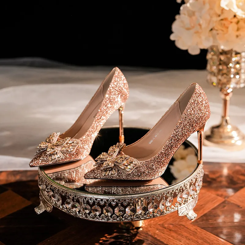 QITUMAUL Slim Heel High Heels Women's Champagne-5