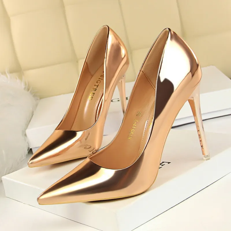 QITUMAUL High Heels Women's Copper, Gold-11