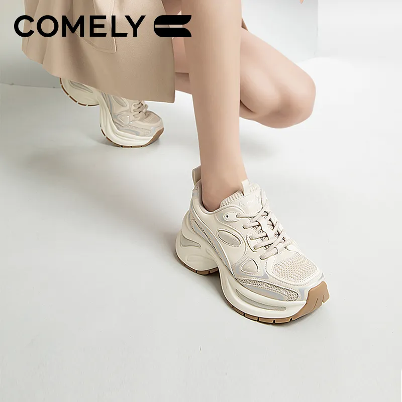 COMELY Chunky Sneakers Women's Low Top Beige/Silver-7