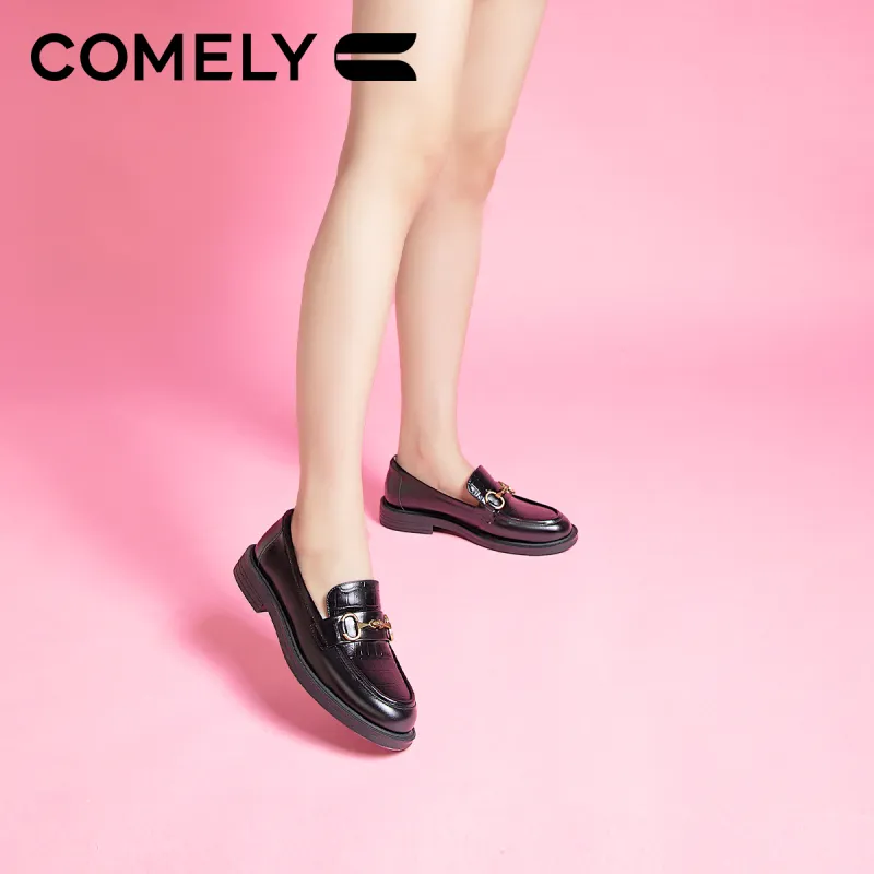 COMELY Loafers Women's Black/Black Crocodile Pattern Leather-10