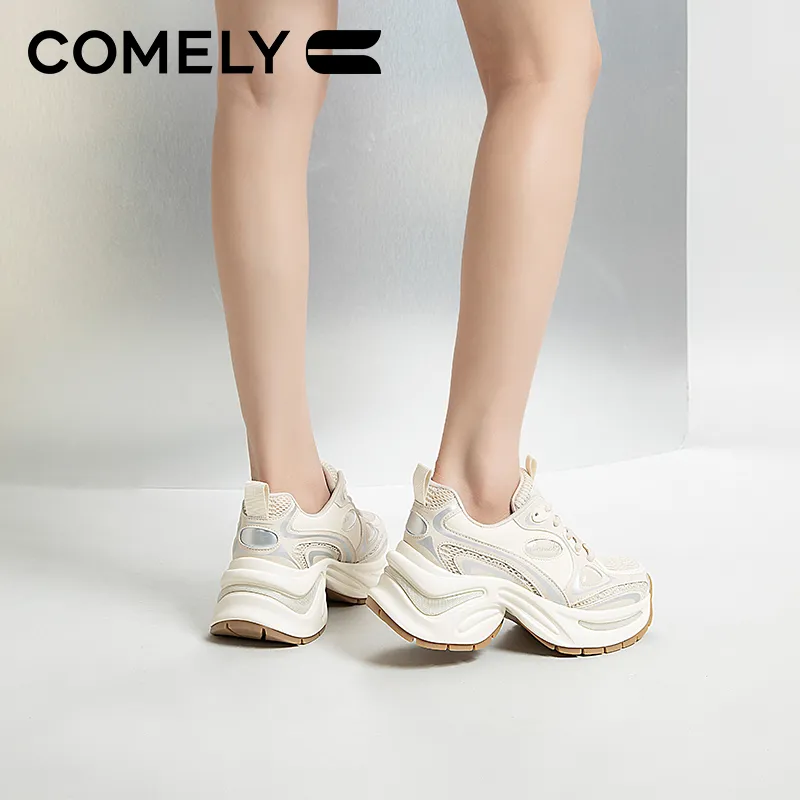 COMELY Chunky Sneakers Women's Low Top Beige/Silver-6