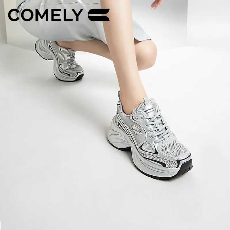 COMELY Chunky Sneakers Women's Low Top Beige/Silver-13