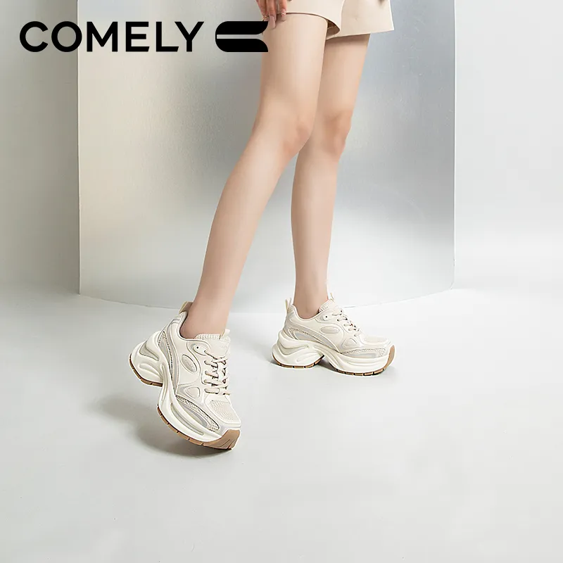 COMELY Chunky Sneakers Women's Low Top Beige/Silver-5