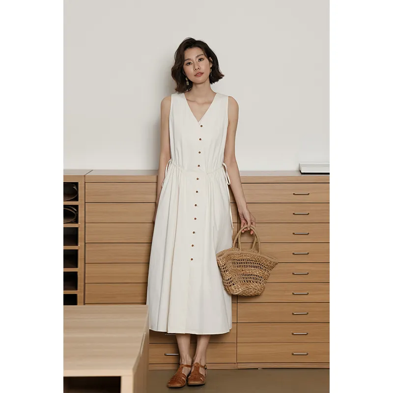Migu Sleeveless Dresses Women's Beige Apricot-1