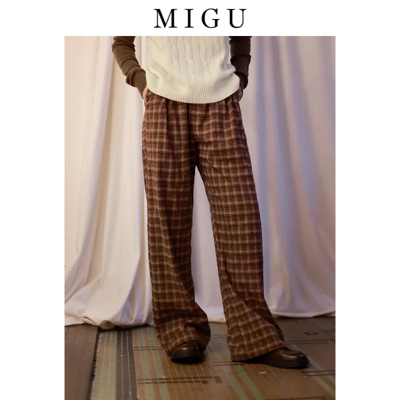 Migu Casual Pants Women's Red Plaid-2