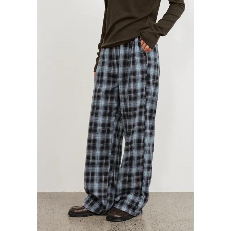 Migu Casual Pants Women's Blue Coffee Plaid-4