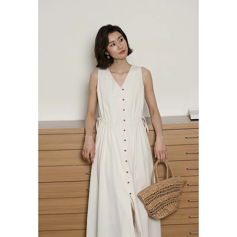 Migu Sleeveless Dresses Women's Beige Apricot-3