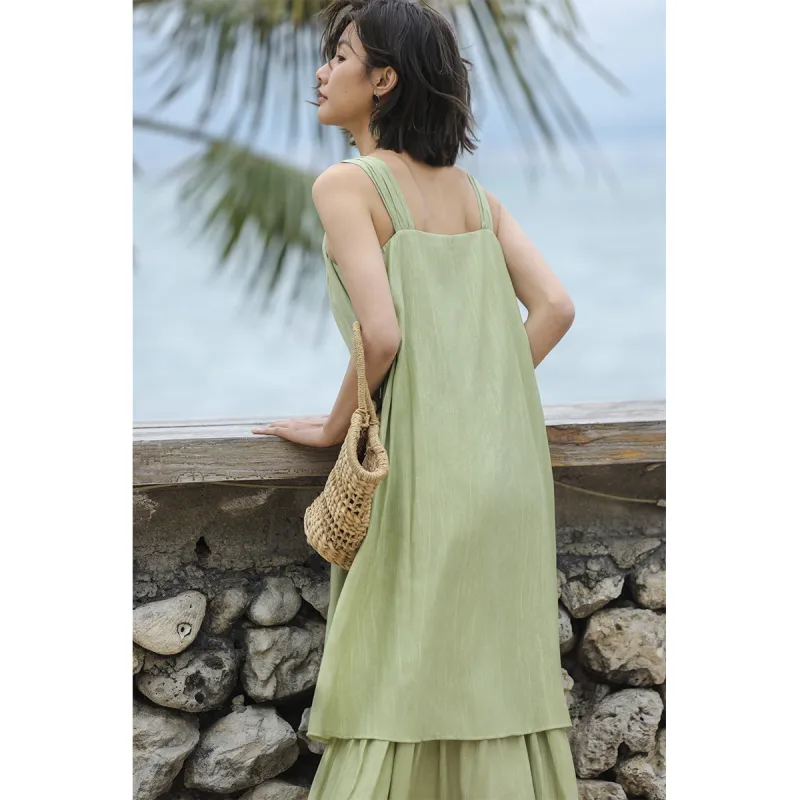Migu Slip Dresses Women's Green-5