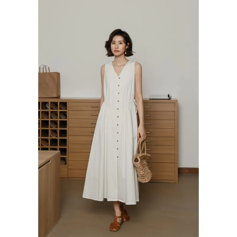 Migu Sleeveless Dresses Women's Beige Apricot-4