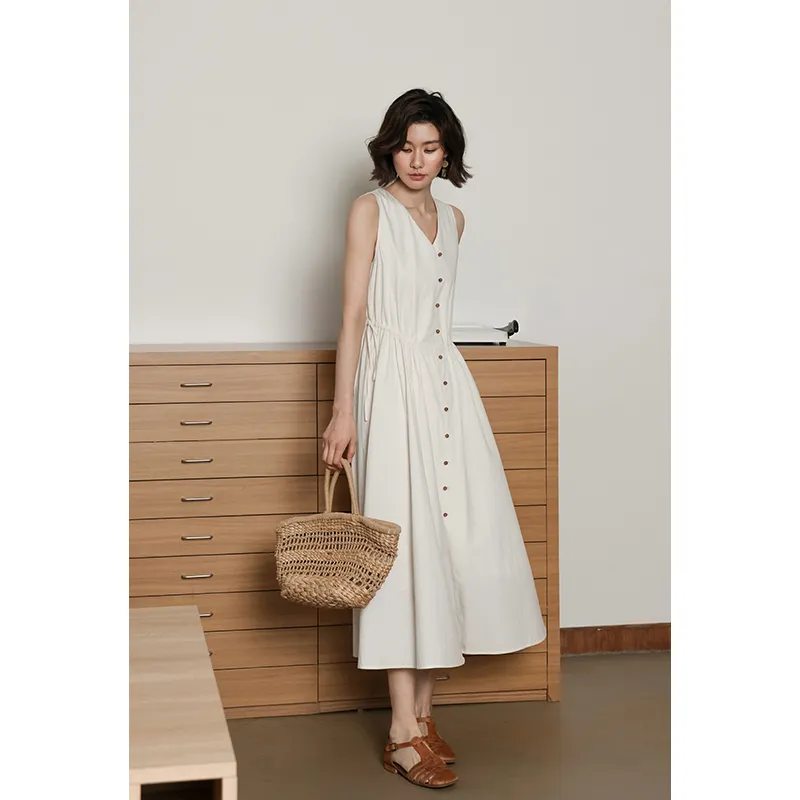 Migu Sleeveless Dresses Women's Beige Apricot-2