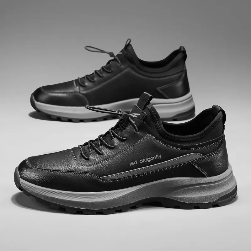 RED DRAGONFLY Flat Shoes Lightweight And Breathable Low Top Casual Shoes Men's Black Gray Color-5