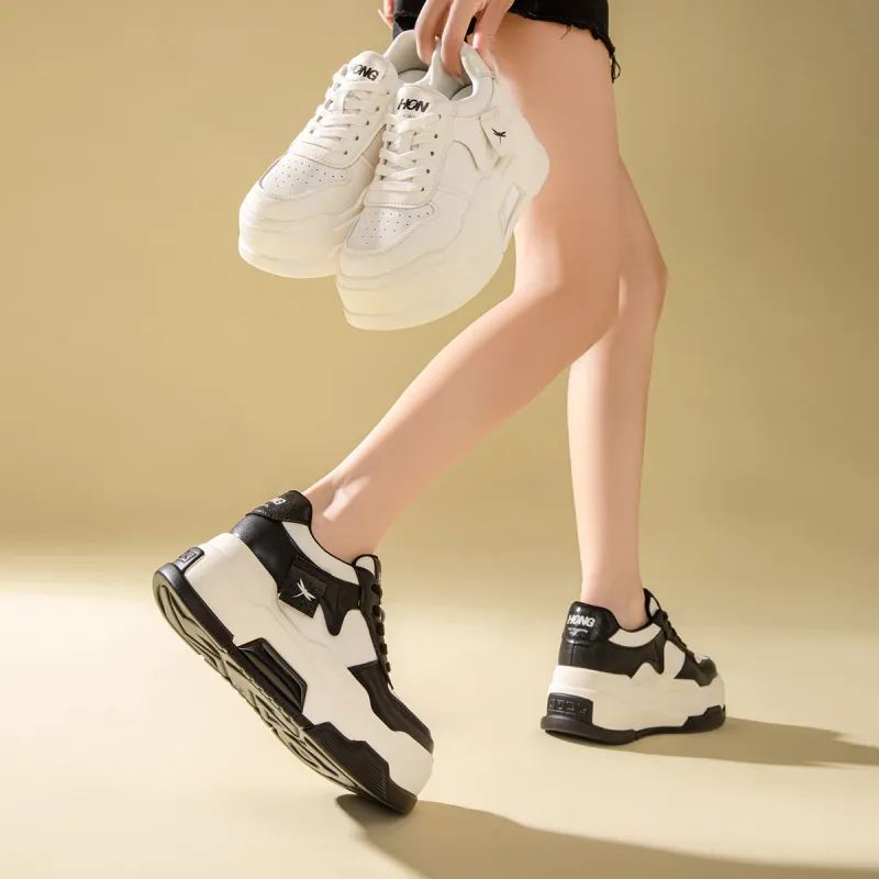 RED DRAGONFLY Platform Shoes Height Increasing Lightweight Low Top Casual Shoes Women's Beige Black Ecru-7