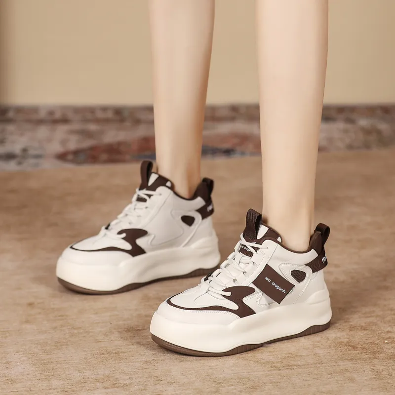 RED DRAGONFLY Platform Shoes Warm Height Increasing Mid-Top Casual Shoes Women's White Black White Brown-12