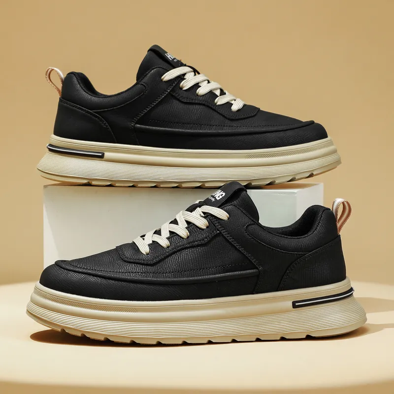 RED DRAGONFLY Flat Shoes Lightweight And Breathable Low Top Casual Shoes Men's Black/Beige Apricot-3