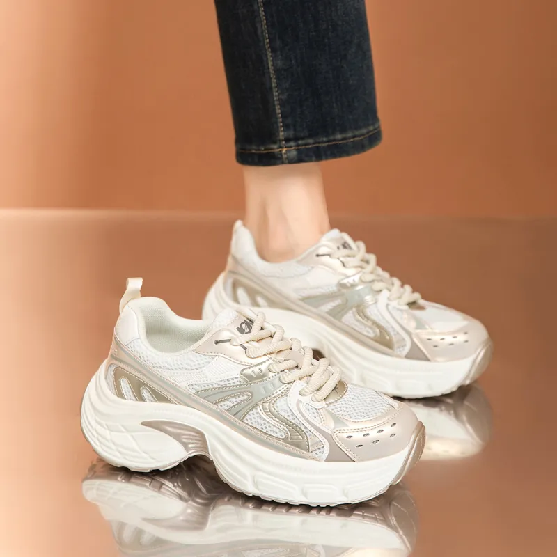 RED DRAGONFLY Chunky Sneakers Lightweight Height Increasing Low Top Casual Shoes Women's White Gold Gray Purple-7