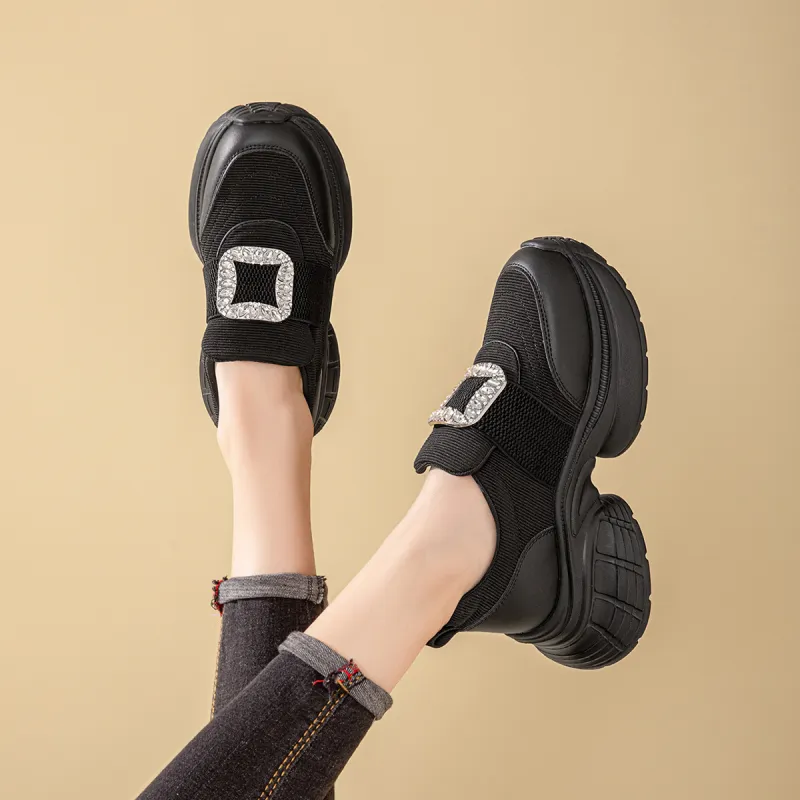 RED DRAGONFLY Height Increasing Shoes Height Increasing Lightweight Low Top Casual Shoes Women's Black Beige-3